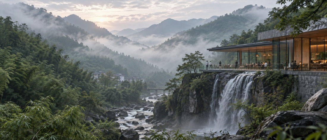 余村瀑布咖啡概念视觉